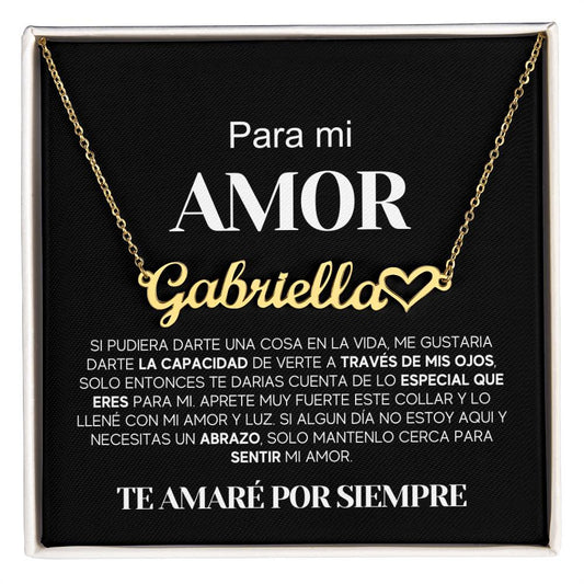 Para Mi Amor Cadena Corazón Nombre Personalizable Fondo Negro | NNHCSPSMB103