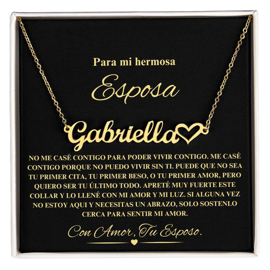 Para Mi Hermosa Esposa Cadena Corazón Nombre Personalizable NNHCSPW103